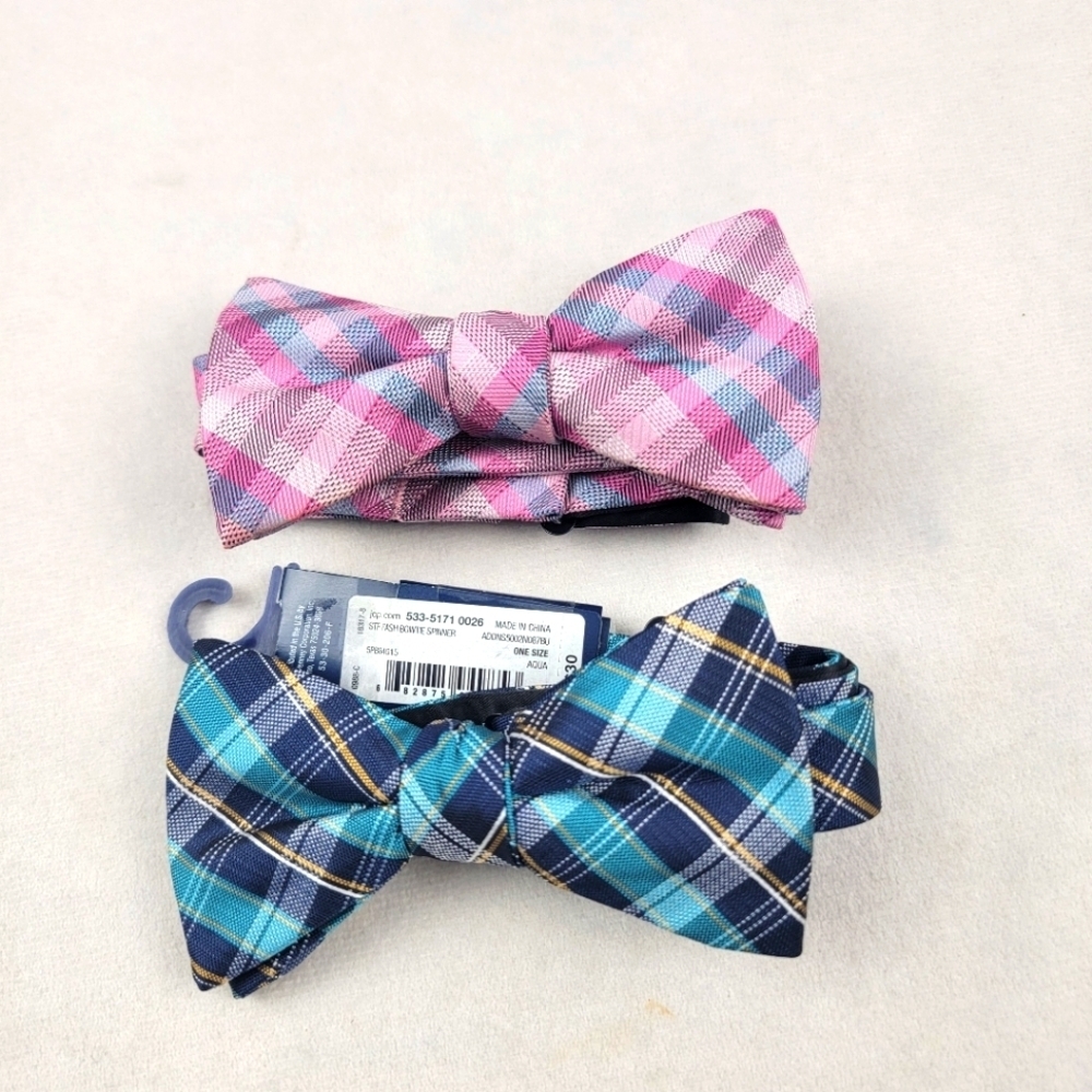 NWT & NWOT set of 2 Stafford plaid adjustable bowties
